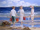 Sally Caldwell-fisher Paintings - Nets and Pails by Sally Swatland